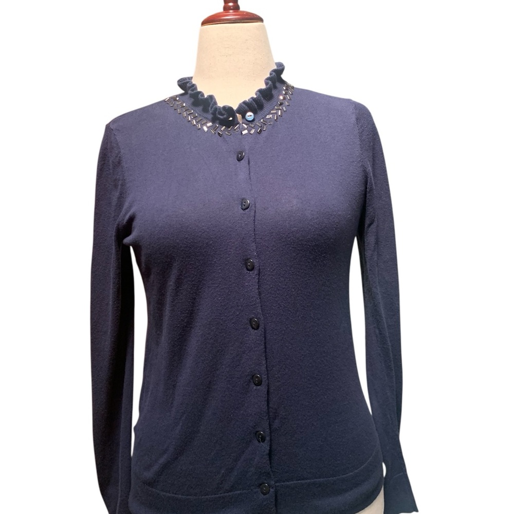 LOFT‎ Midnight Blue Cardigan with Decorative Neckline